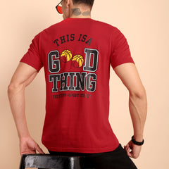 CRIMSON RED, IMPORTED COTTON BIO WASHED-FEEL SOFT CREW NECK T SHIRT