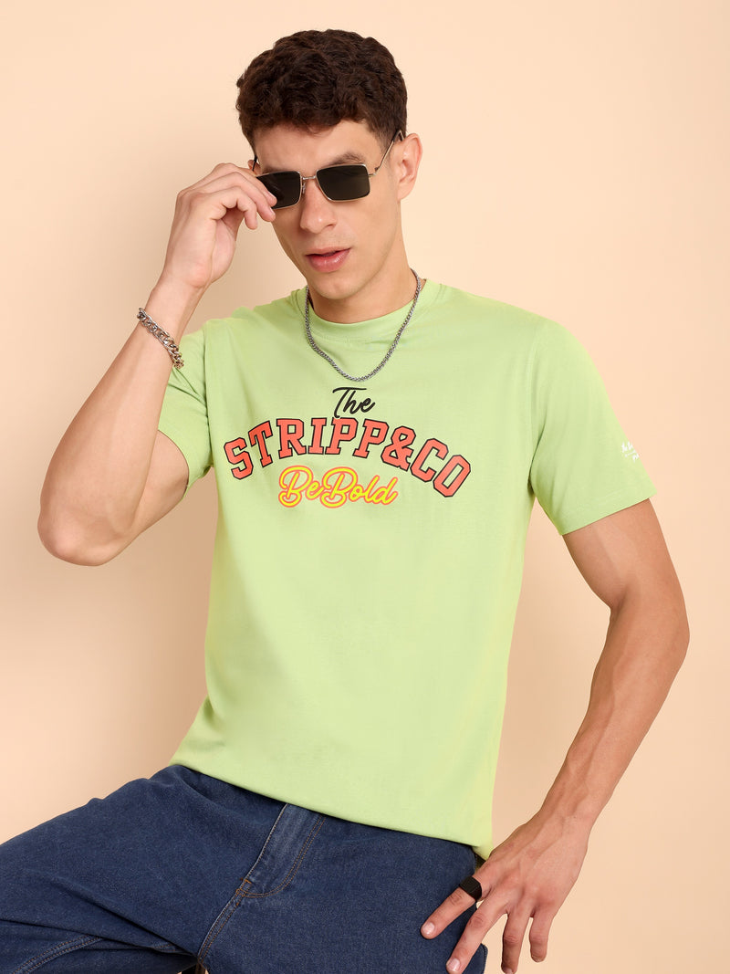 LIME PISTA, IMPORTED COTTON BIO WASHED-FEEL SOFT CREW NECK T SHIRT