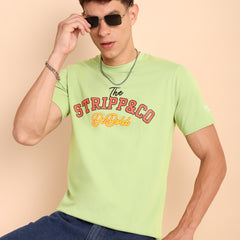 LIME PISTA, IMPORTED COTTON BIO WASHED-FEEL SOFT CREW NECK T SHIRT