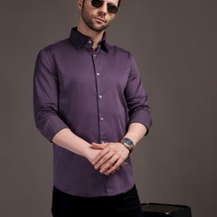 Violet/Lavendour Plain Poly Satin Lycra Shirt with Silver Metal Button - Premium, Unbreakable button