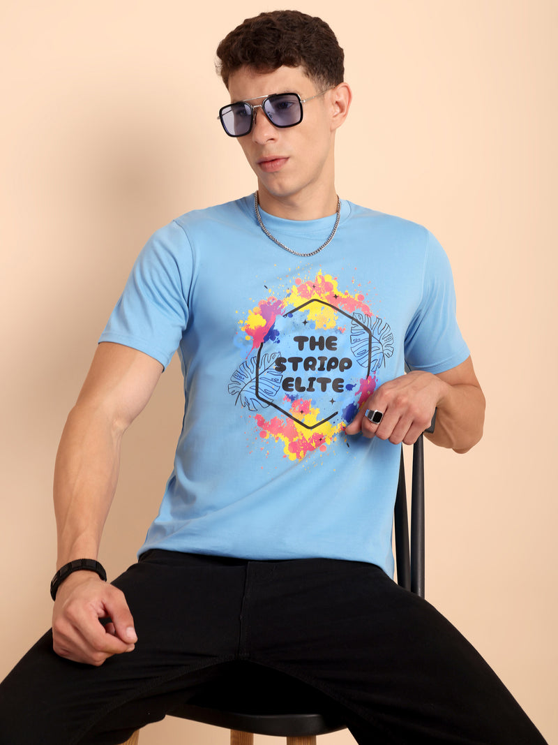 CLOUD BLUE, IMPORTED COTTON BIO WASHED-FEEL SOFT CREW NECK T SHIRT