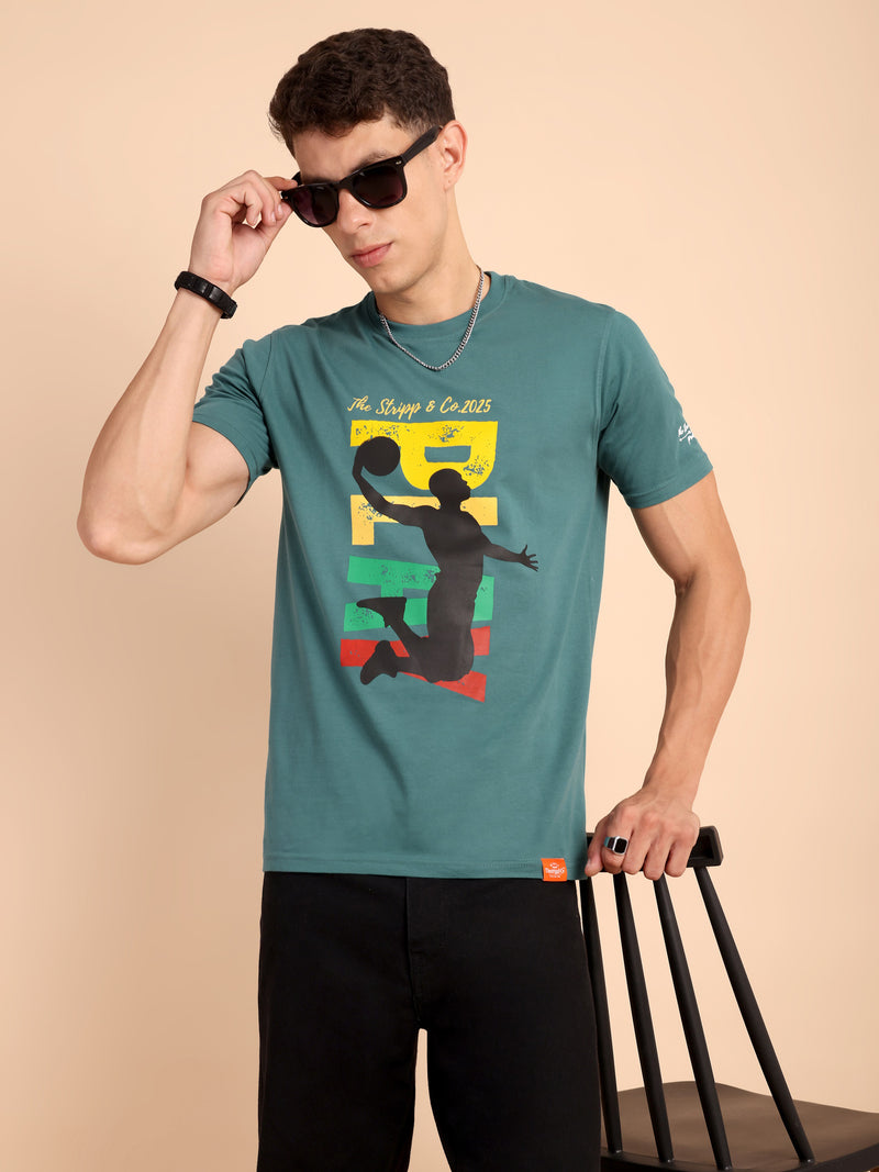 STEEL SEA GREEN, IMPORTED COTTON BIO WASHED-FEEL SOFT CREW NECK T SHIRT