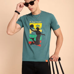 STEEL SEA GREEN, IMPORTED COTTON BIO WASHED-FEEL SOFT CREW NECK T SHIRT